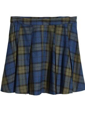 H&M Divided Green and Blue Plaid Pleated Mini Skirt US Size 8